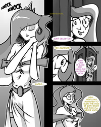 Size: 800x1000 | Tagged: safe, artist:tigerdehavilland, princess cadance, princess celestia, human, g4, cleavage, clothes, dress, female, humanized, tumblr comic