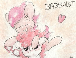 Size: 1043x798 | Tagged: safe, artist:slightlyshade, babs seed, twist, g4, blushing, female, glasses, lesbian, ship:babstwist, shipping, traditional art