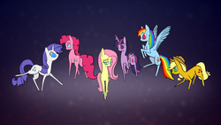 Size: 2571x1446 | Tagged: safe, artist:vexpon, applejack, fluttershy, pinkie pie, rainbow dash, rarity, twilight sparkle, alicorn, pony, g4, female, mane six, mare, twilight sparkle (alicorn)