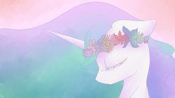 Size: 1889x1062 | Tagged: safe, artist:lilfaux, princess celestia, g4, female, floral head wreath, solo