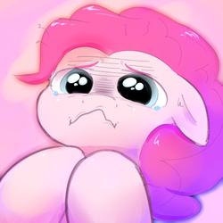 Size: 1000x1000 | Tagged: safe, artist:khorme, pinkie pie, earth pony, pony, g4, awkward, female, sad, solo, sweat