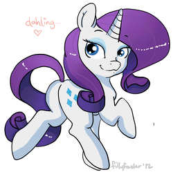 Size: 866x861 | Tagged: safe, artist:lulubell, rarity, pony, unicorn, g4, butt, darling, female, heart, horn, looking back, mare, plot, simple background, solo, white background
