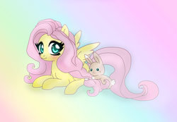 Size: 5207x3612 | Tagged: safe, artist:lunaltaria, fluttershy, rabbit, g4, absurd resolution, blushing, female, prone, solo, spread wings