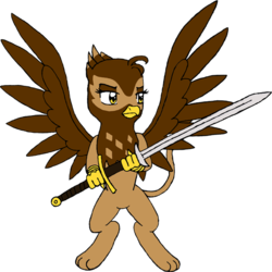 Size: 1000x1000 | Tagged: safe, artist:topgun308, oc, oc only, griffon, female, simple background, solo, spread wings, sword, transparent background, wings