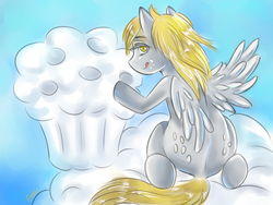 Size: 6000x4500 | Tagged: safe, artist:gojou404, derpy hooves, pegasus, pony, g4, absurd resolution, both cutie marks, cloud muffin, female, mare, solo, tongue out