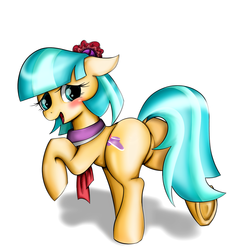 Size: 1200x1200 | Tagged: safe, artist:wrap, coco pommel, g4, blushing, butt, dock, featureless crotch, female, pixiv, plot, solo, updated