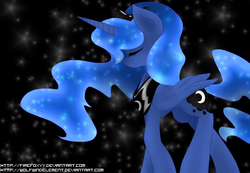 Size: 1300x900 | Tagged: safe, artist:firefoxxy, artist:wolfwindelement, princess luna, g4, collaboration, eyes closed, female, solo