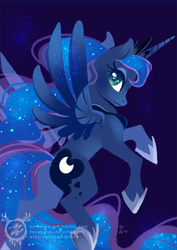 Size: 600x849 | Tagged: safe, artist:mmishee, princess luna, alicorn, pony, g4, cutie mark, female, flying, hooves, horn, lineless, mare, solo, spread wings, underhoof, wings