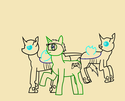 Size: 1330x1070 | Tagged: safe, artist:ssjmutalisk22, oc, oc only, oc:hypergamer, changeling, pony, unicorn, 1000 hours in ms paint, colored lineart, controller, group, lineart, ms paint