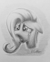 Size: 1873x2337 | Tagged: safe, artist:lollipony, fluttershy, pegasus, pony, g4, crying, female, floppy ears, grayscale, mare, monochrome, solo, traditional art
