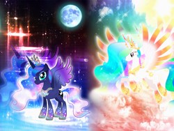 Size: 1800x1350 | Tagged: safe, artist:moonlightprincess002, princess celestia, princess luna, g4, rainbow power, rainbow power-ified