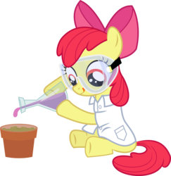 Size: 6000x6174 | Tagged: safe, artist:siaphra, apple bloom, pony, g4, .svg available, absurd resolution, clothes, female, goggles, lab coat, potion, simple background, solo, transparent background, vector