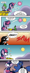 Size: 1200x2920 | Tagged: safe, artist:labba94, princess luna, spike, twilight sparkle, alicorn, pony, g4, comic, destruction, female, mare, moon, sun, this will end in tears and/or death, twilight sparkle (alicorn)