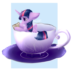 Size: 1024x1024 | Tagged: safe, artist:emiliearts, twilight sparkle, alicorn, pony, g4, book, cup, cup of pony, female, mare, solo, teacup, twilight sparkle (alicorn)