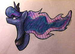 Size: 1201x858 | Tagged: safe, artist:sigmanas, princess luna, pony, g4, bust, female, portrait, solo, traditional art