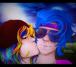 Size: 2463x2173 | Tagged: safe, artist:rayna-crazy, firefly, rainbow dash, human, comic:dash academy, g1, g4, duo, female, g1 to g4, generation leap, high res, humanized, lesbian, ship:dashfly, shipping