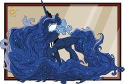 Size: 2980x2005 | Tagged: safe, artist:amberpendant, princess luna, g4, female, glowing eyes, high res, raised hoof, solo