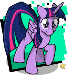 Size: 2164x2402 | Tagged: safe, artist:amberpendant, twilight sparkle, alicorn, pony, g4, female, grin, high res, mare, raised hoof, shadow, simple background, smiling, solo, transparent background, twilight sparkle (alicorn)