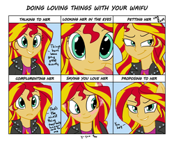 Size: 1600x1300 | Tagged: safe, artist:varemia, sunset shimmer, equestria girls, g4, cute, dialogue, doing loving things, looking at you, meme, ponied up, shimmerbetes, tongue out, waifu bait