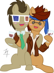 Size: 1242x1662 | Tagged: safe, artist:spitfire-sos, doctor whooves, time turner, earth pony, pony, g4, 3d glasses, clothes, crossover, doctor who, multiverse, necktie, ponified, self ponidox, tenth doctor, the doctor, wine, wine glass