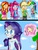 Size: 2444x3241 | Tagged: safe, artist:vixelzf, applejack, fluttershy, pinkie pie, rainbow dash, rarity, sunset shimmer, equestria girls, g4, my little pony equestria girls: rainbow rocks, :3, blushing, body writing, clothes, face doodle, fluttertroll, high res, humane five, microskirt, miniskirt, pants, prank, skirt, socks, tank top, thigh highs, thigh socks