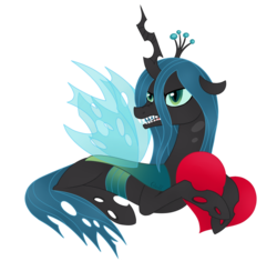 Size: 754x709 | Tagged: safe, artist:greymirror, queen chrysalis, changeling, changeling queen, g4, angry, female, heart, sharp teeth, solo