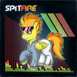 Size: 1424x1424 | Tagged: safe, artist:burstfire, spitfire, pegasus, pony, g4, clothes, female, mare, solo, sunglasses, warmup suit