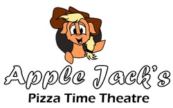 Size: 584x365 | Tagged: safe, artist:thatfrankster, applejack, earth pony, pony, five nights at aj's, g4, applefreddy fazjack's pizzeria, applejack's hat, chuck e. cheese, cowboy hat, cute, fanart, female, five nights at freddy's, hat, jackabetes, logo, logo parody, mare, pizza time theatre, solo