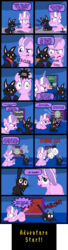 Size: 1500x5498 | Tagged: safe, artist:magerblutooth, diamond tiara, oc, oc:dazzle, cat, earth pony, pony, comic:diamond and dazzle, g4, butt, comic, female, filly, foal, gamecube, gaming, hand, plot, portal, tail, tail pull, television, video game