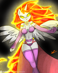 Size: 1024x1280 | Tagged: safe, artist:wolfy-pony, princess celestia, anthro, g4, clothes, crossover, dark souls, female, fingerless elbow gloves, glowing eyes, solo, stockings