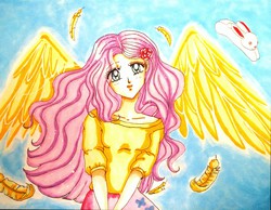 Size: 3984x3085 | Tagged: safe, artist:sabrinapaul22, fluttershy, human, g4, clothes, female, high res, humanized, solo, sweatershy, traditional art, winged humanization