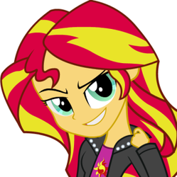 Size: 299x300 | Tagged: source needed, safe, artist:hakunohamikage, sunset shimmer, equestria girls, g4, eyebrows, grin, looking at you, simple background, smiling, smirk, solo, vector, white background