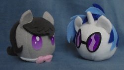 Size: 800x452 | Tagged: safe, artist:adamar44, dj pon-3, octavia melody, vinyl scratch, g4, female, irl, lesbian, photo, plushie, ship:scratchtavia, shipping