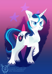 Size: 600x849 | Tagged: safe, artist:mmishee, shining armor, pony, unicorn, g4, colored hooves, cutie mark, cutie mark background, hooves, horn, lineless, male, raised hoof, solo, stallion