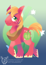 Size: 600x849 | Tagged: safe, artist:mmishee, big macintosh, earth pony, pony, g4, colored hooves, cutie mark, cutie mark background, hooves, lineless, male, solo, stallion, walking