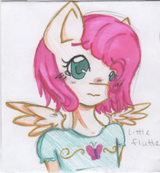 Size: 448x483 | Tagged: safe, artist:fiji-firefox, fluttershy, anthro, g4, female, solo, traditional art, younger