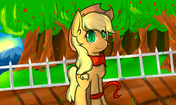 Size: 2000x1200 | Tagged: safe, artist:dulty-yukiko, applejack, g4, bandana, clothes, female, scarf, solo