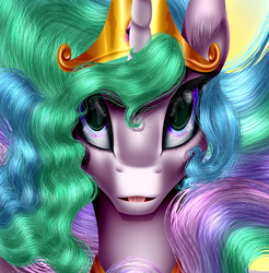 Size: 1593x1619 | Tagged: safe, artist:crazyaniknowit, princess celestia, g4, female, looking at you, portrait, solo