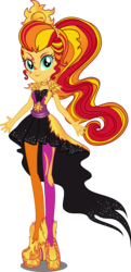 Size: 1779x3689 | Tagged: dead source, safe, artist:xebck, sunset shimmer, equestria girls, g4, sunset shimmer's time to shine, alternate hairstyle, boots, clothes, cutie mark, cutie mark on clothes, female, high heel boots, ponytail, rainbow rocks outfit, shoes, simple background, solo, transparent background, vector