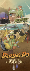 Size: 3000x7000 | Tagged: safe, artist:jhonnyrebel, daring do, princess celestia, princess luna, pegasus, pony, unicorn, g4, clothes, james bond, map, movie poster, soldier, uniform, weapon