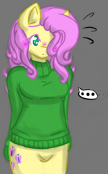 Size: 473x765 | Tagged: safe, artist:fiji-firefox, fluttershy, anthro, g4, clothes, female, redraw, solo, sweatershy