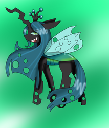 Size: 1024x1200 | Tagged: safe, artist:stardustdreaming, queen chrysalis, changeling, changeling queen, g4, crown, female, grin, jewelry, regalia, smiling, solo
