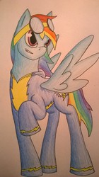 Size: 717x1277 | Tagged: safe, artist:tunrae, rainbow dash, g4, female, goggles, solo, traditional art, wonderbolts uniform