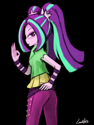 Size: 1440x1920 | Tagged: safe, artist:lumineko, aria blaze, human, equestria girls, g4, rainbow rocks, arse-ia blaze, ass, butt, female, hand on hip, looking at you, looking back, open mouth, pixiv, solo, 👌