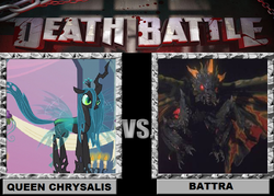 Size: 900x643 | Tagged: safe, artist:kittenteentitans, queen chrysalis, kaiju, g4, battra, cue imminent curbstomp, death battle, exploitable meme, godzilla (series), meme