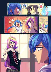 Size: 700x990 | Tagged: safe, artist:bakki, princess cadance, shining armor, human, g4, big breasts, blushing, breasts, busty gleaming shield, clothes, comic, female, gleaming shield, humanized, implied transgender transformation, lingerie, male, prince bolero, royal guard, rule 63, ship:gleaming bolero, ship:shiningcadance, shipping, straight
