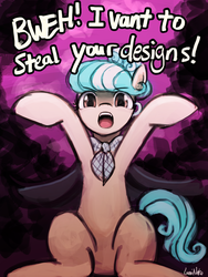 Size: 1440x1920 | Tagged: safe, artist:lumineko, coco pommel, suri polomare, earth pony, pony, vampire, g4, 30 minute art challenge, alternate hairstyle, cape, clothes, cocobetes, costume, cute, daaaaaaaaaaaw, fangs, featured image, featureless crotch, female, hnnng, impersonating, looking at you, lumineko is trying to murder us, nightmare night, nightmare night costume, open mouth, pure unfiltered evil, sitting, solo, sweet dreams fuel, weapons-grade cute
