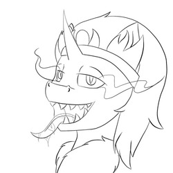 Size: 500x500 | Tagged: safe, artist:barlmusic, king sombra, g4, drool, grin, looking at you, male, monochrome, solo, tongue out