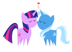 Size: 700x500 | Tagged: safe, artist:the smiling pony, trixie, twilight sparkle, alicorn, pony, g4, cute, eyes closed, female, heart, kissing, lesbian, mare, pointy ponies, ship:twixie, shipping, simple background, transparent background, twilight sparkle (alicorn)