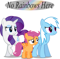 Size: 1810x1788 | Tagged: safe, artist:zacatron94, rainbow dash, rarity, scootaloo, pegasus, pony, unicorn, g4, female, filly, foal, mare, no rainbows here, rainbow-less dash, simple background, transparent background, trio, vector, white hair, white mane